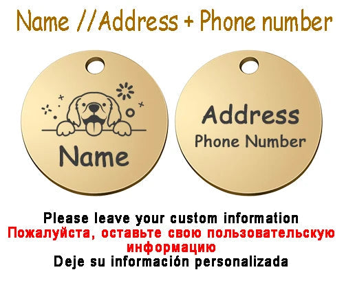 Personalized Pet Cat Dog Name Collar Accessories Circle Custom Engraved ID Tag Necklace Chain Charm Supplies For Dog Product PUPRETTY Store