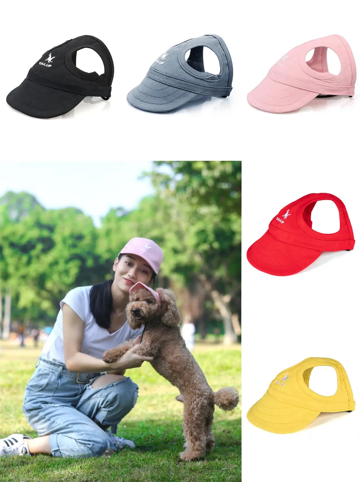 Adjustable Pet Dog Travel Cute Baseball Hat Sun Cap Visor Hat with Ear Holes Outdoor Sport Pet Supplies Xiao Hei Store