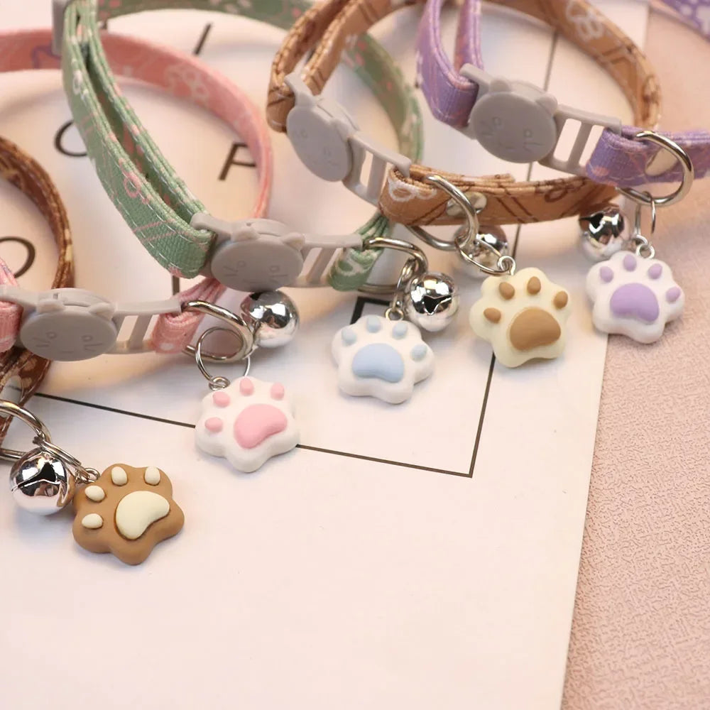 Cute Neck Pet Collar with Bell for Small Dogs Puppy Kitten Stuff Things Accessories Adjustable Footprint Cat Breakaway Collar Bobit Store