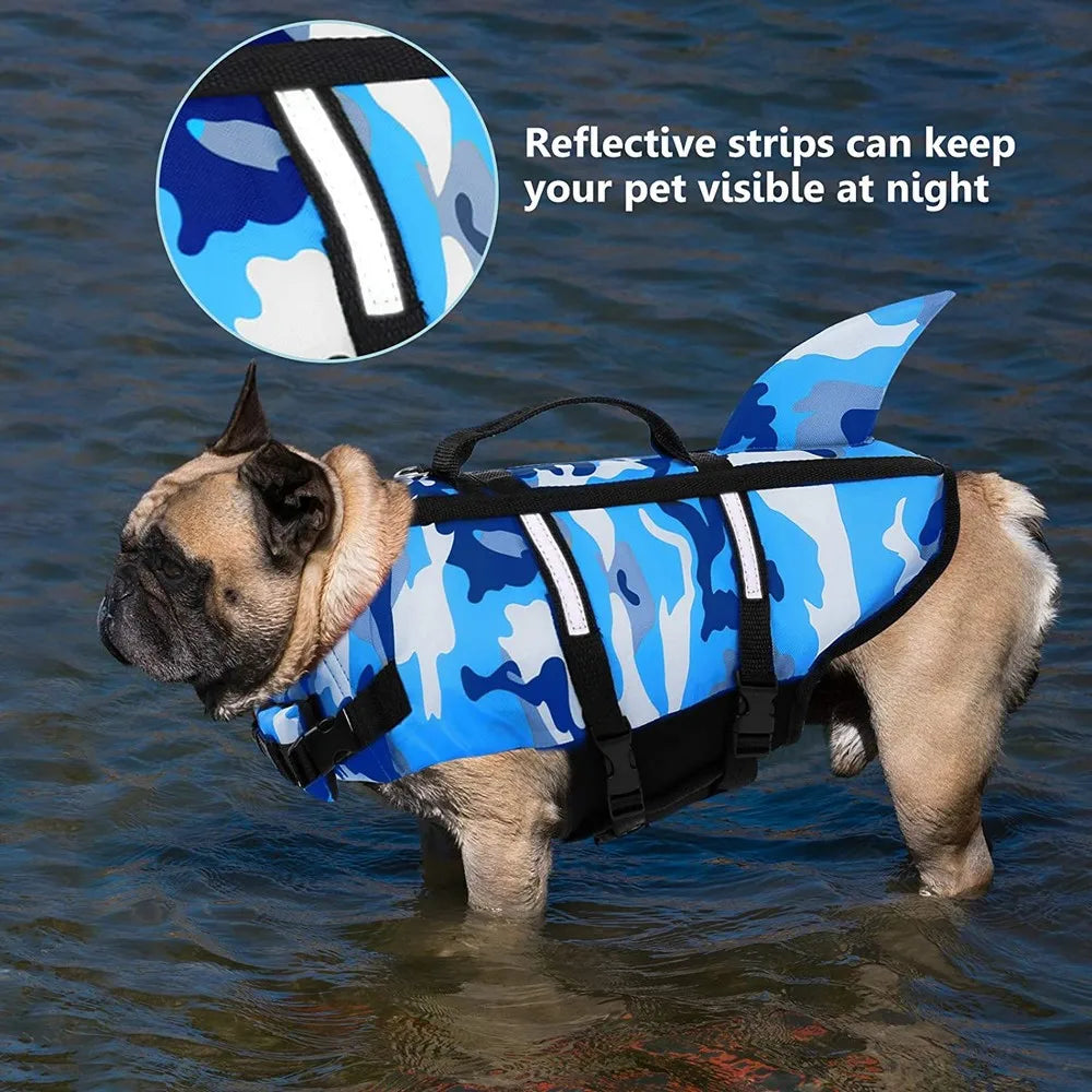 Pet Dog Life Jacket Vest Clothes Life Vest Collar Harness Pet Dog Swimming Summer Swimwear Clothes Camouflage Shark Blue Fuchsia PetGuider Store
