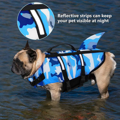 Pet Dog Life Jacket Vest Clothes Life Vest Collar Harness Pet Dog Swimming Summer Swimwear Clothes Camouflage Shark Blue Fuchsia PetGuider Store