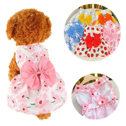 Dog Princess Dress Summer Kitten Pet Skirt Cute Printed Bow Lace Dog Dresses for Small Medium Puppies Poodle Chihuahua Apparel China Pets Store