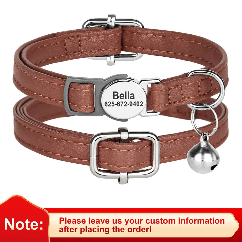 Custom Cat Collar PU Leather Cats Collars Necklace Safety Breakaway Pet Kitten Puppy Collars Anti-lost for Cats Free Engraved David's Mall-Pet Products Supplier