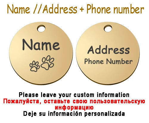 Personalized Pet Cat Dog Name Collar Accessories Circle Custom Engraved ID Tag Necklace Chain Charm Supplies For Dog Product PUPRETTY Store