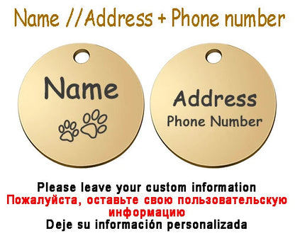 Personalized Pet Cat Dog Name Collar Accessories Circle Custom Engraved ID Tag Necklace Chain Charm Supplies For Dog Product PUPRETTY Store