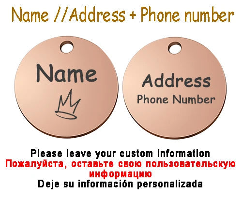 Personalized Pet Cat Dog Name Collar Accessories Circle Custom Engraved ID Tag Necklace Chain Charm Supplies For Dog Product PUPRETTY Store