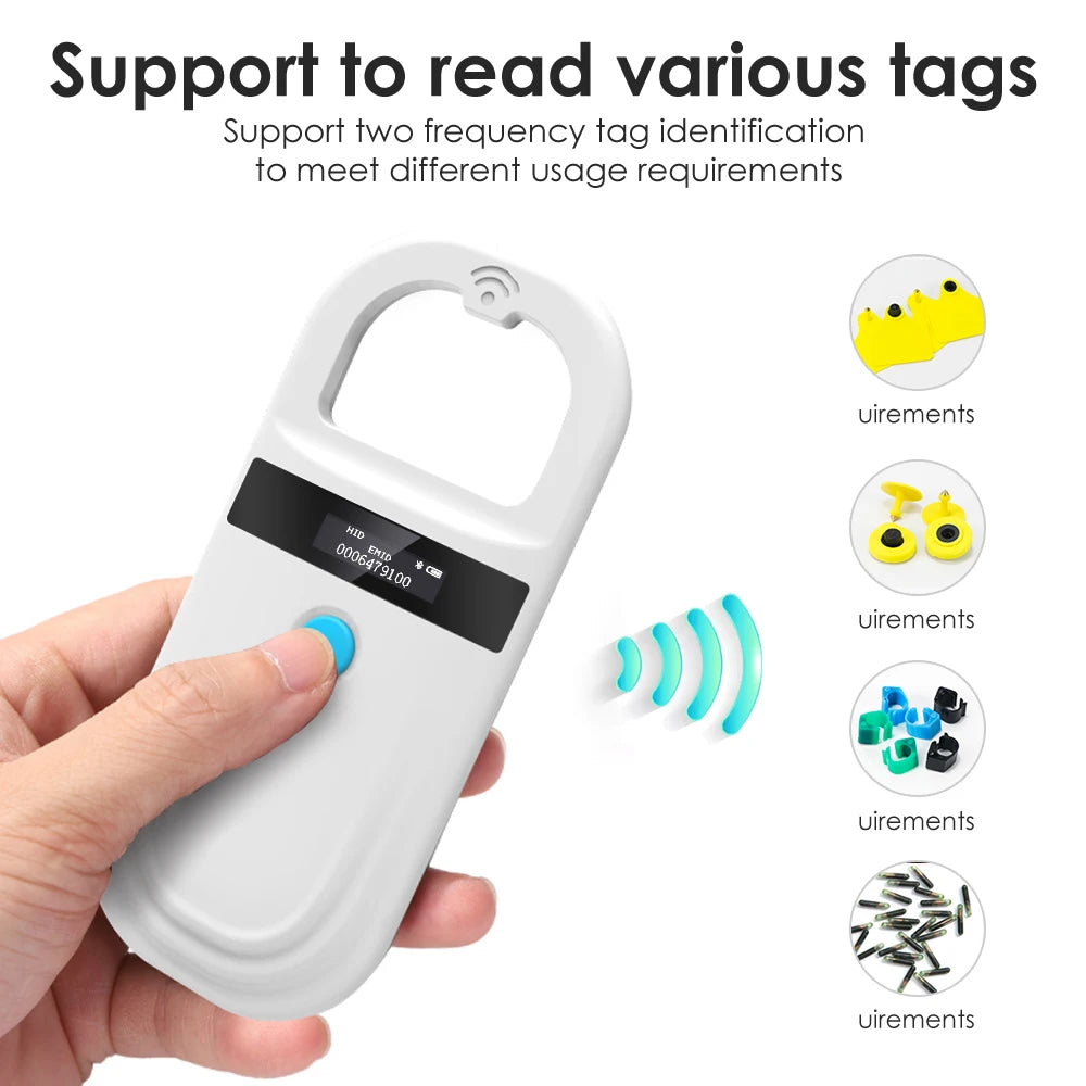 Handheld 134.2KHz 125kHz Animal RFID Reader Pet Cat Dog Microchip Scanner FDX-B Glass Chip USB/Bluetooth Tag Reader with Tags Boland999 Security Store