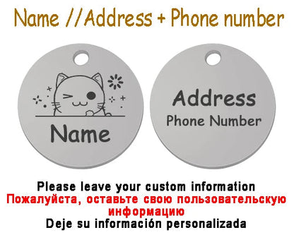 Personalized Pet Cat Dog Name Collar Accessories Circle Custom Engraved ID Tag Necklace Chain Charm Supplies For Dog Product PUPRETTY Store