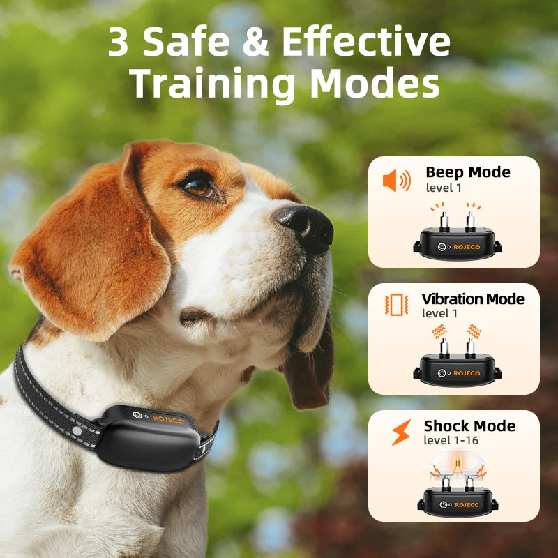 ROJECO Electric Dog Training Collar Digital Rechargeable Remote Control IPX7 Waterproof Vibrator Pet Dog Bark Stop Shock Collar ROJECO Pets Store