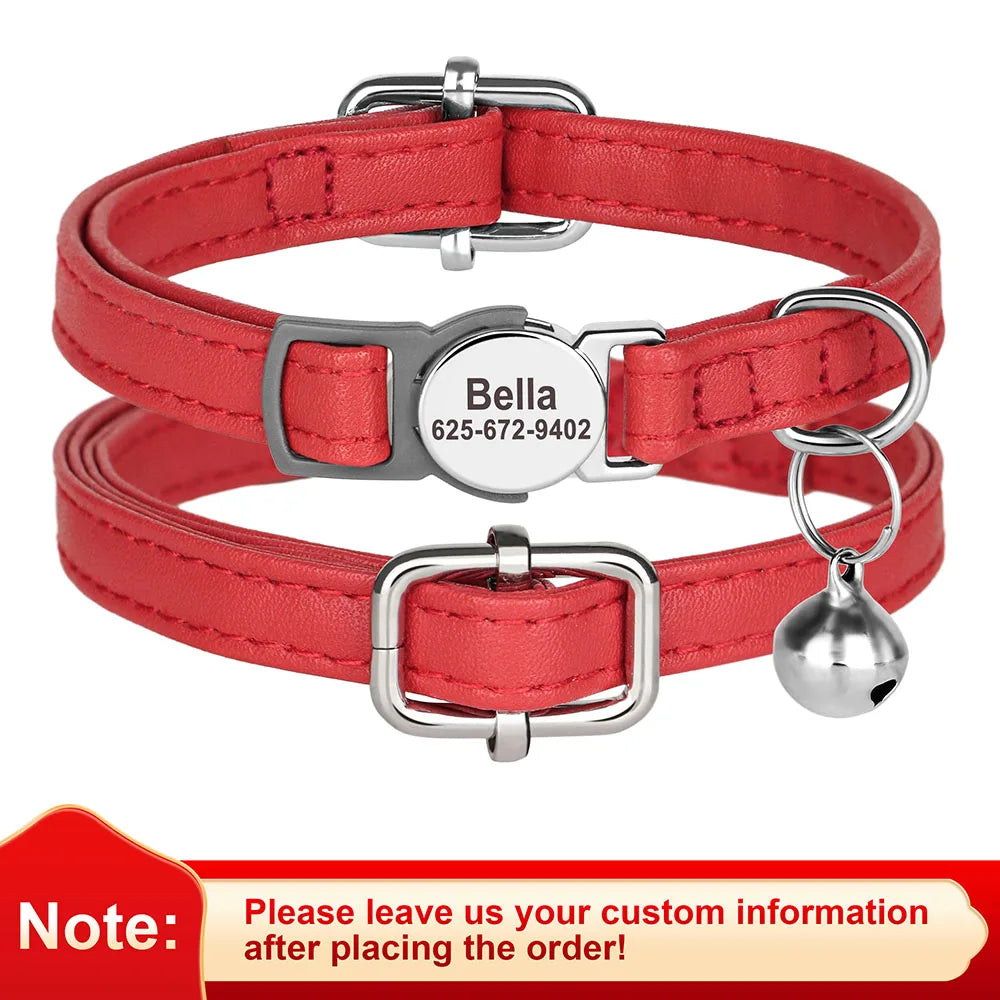 Custom Cat Collar PU Leather Cats Collars Necklace Safety Breakaway Pet Kitten Puppy Collars Anti-lost for Cats Free Engraved David's Mall-Pet Products Supplier