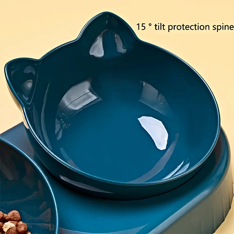 Pet Bowls With Water Feeder, 3 In 1 Ear Design Tilted Cat Water And Food Bowl Set With Gravity Water Bottle For Neck Protection Stone's Store