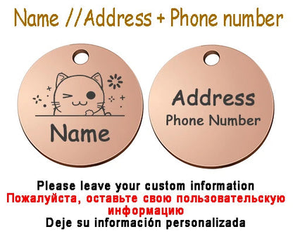 Personalized Pet Cat Dog Name Collar Accessories Circle Custom Engraved ID Tag Necklace Chain Charm Supplies For Dog Product PUPRETTY Store