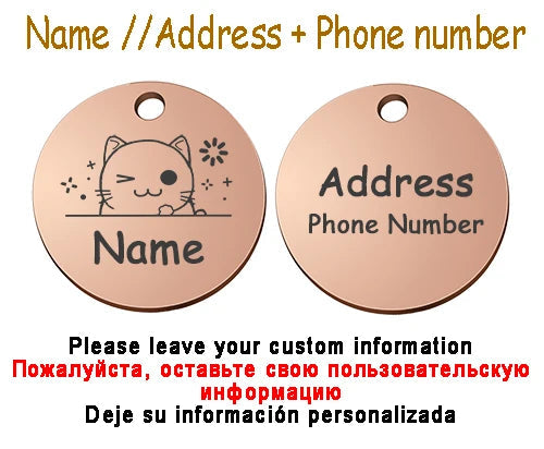 Personalized Pet Cat Dog Name Collar Accessories Circle Custom Engraved ID Tag Necklace Chain Charm Supplies For Dog Product PUPRETTY Store