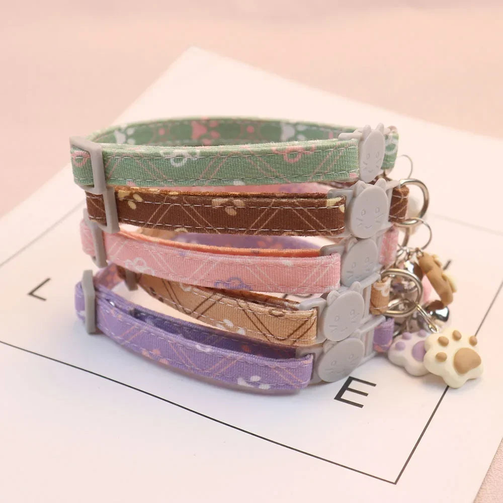 Cute Neck Pet Collar with Bell for Small Dogs Puppy Kitten Stuff Things Accessories Adjustable Footprint Cat Breakaway Collar Bobit Store