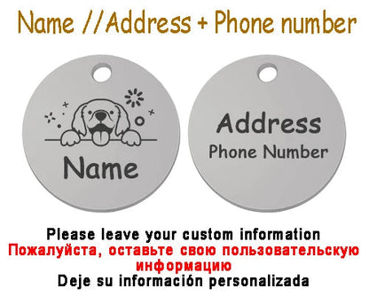 Personalized Pet Cat Dog Name Collar Accessories Circle Custom Engraved ID Tag Necklace Chain Charm Supplies For Dog Product PUPRETTY Store