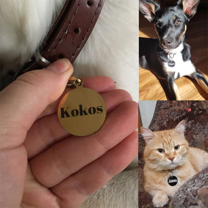 Personalized Pet Cat Dog Name Collar Accessories Circle Custom Engraved ID Tag Necklace Chain Charm Supplies For Dog Product PUPRETTY Store