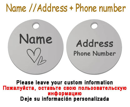 Personalized Pet Cat Dog Name Collar Accessories Circle Custom Engraved ID Tag Necklace Chain Charm Supplies For Dog Product PUPRETTY Store