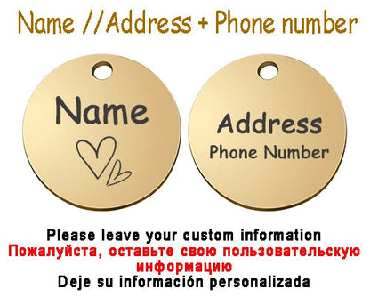 Personalized Pet Cat Dog Name Collar Accessories Circle Custom Engraved ID Tag Necklace Chain Charm Supplies For Dog Product PUPRETTY Store