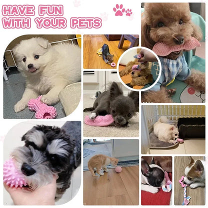 Dog Chew Toys for Cleaning Teeth Pink Soft Rubber Bone Funny Ball Interactive Donut Treat Set for Small Medium Dogs Pet Gifts Shop1103191158 Store