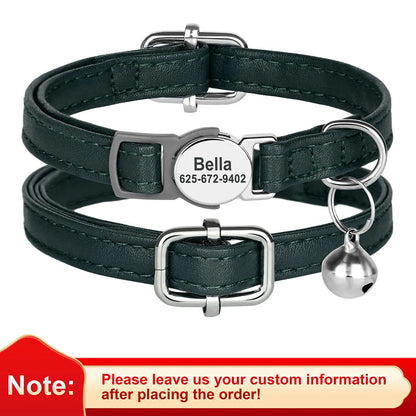 Custom Cat Collar PU Leather Cats Collars Necklace Safety Breakaway Pet Kitten Puppy Collars Anti-lost for Cats Free Engraved David's Mall-Pet Products Supplier
