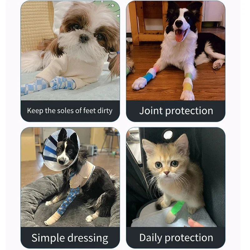 Pet Bandages Anti-fouling Devices Self-adhesive Elastic Bandage Outside Foot Protective Hair Free Cloth Straps for Cats and Dogs - My Pet Store