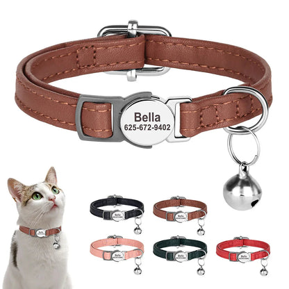 Custom Cat Collar PU Leather Cats Collars Necklace Safety Breakaway Pet Kitten Puppy Collars Anti-lost for Cats Free Engraved David's Mall-Pet Products Supplier