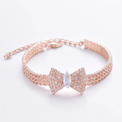 Zircon Bow Tie Chihuahua Dog Collar Rose Gold Lobster Button Cat Necklace With Package Box Adjustable All Season Pet Accessories Meow Kitten Store