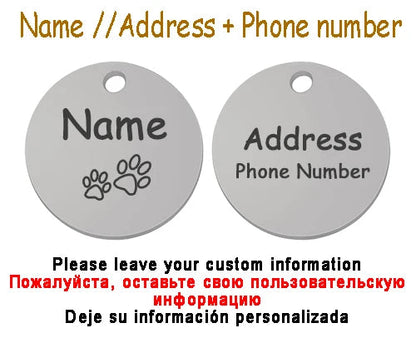Personalized Pet Cat Dog Name Collar Accessories Circle Custom Engraved ID Tag Necklace Chain Charm Supplies For Dog Product PUPRETTY Store