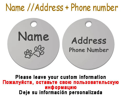 Personalized Pet Cat Dog Name Collar Accessories Circle Custom Engraved ID Tag Necklace Chain Charm Supplies For Dog Product PUPRETTY Store