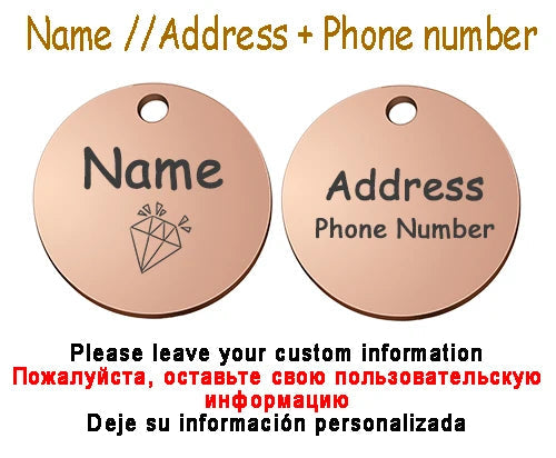 Personalized Pet Cat Dog Name Collar Accessories Circle Custom Engraved ID Tag Necklace Chain Charm Supplies For Dog Product PUPRETTY Store