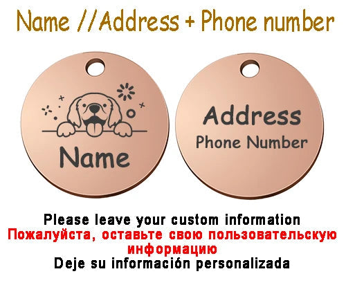 Personalized Pet Cat Dog Name Collar Accessories Circle Custom Engraved ID Tag Necklace Chain Charm Supplies For Dog Product PUPRETTY Store