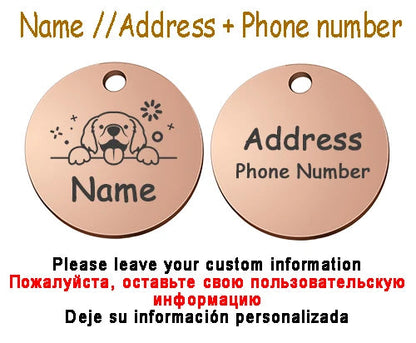 Personalized Pet Cat Dog Name Collar Accessories Circle Custom Engraved ID Tag Necklace Chain Charm Supplies For Dog Product PUPRETTY Store