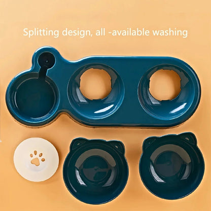 Pet Bowls With Water Feeder, 3 In 1 Ear Design Tilted Cat Water And Food Bowl Set With Gravity Water Bottle For Neck Protection Stone's Store