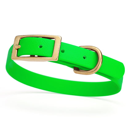 BioThane Waterproof Dog Collar - XS: L 12"-15" x W 5/8" - Black OR Brass Hardware