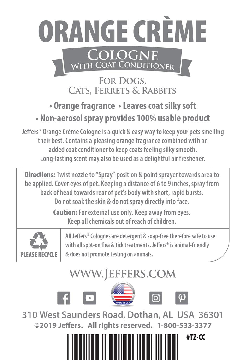 Jeffers Pet Colognes with Coat Conditioner