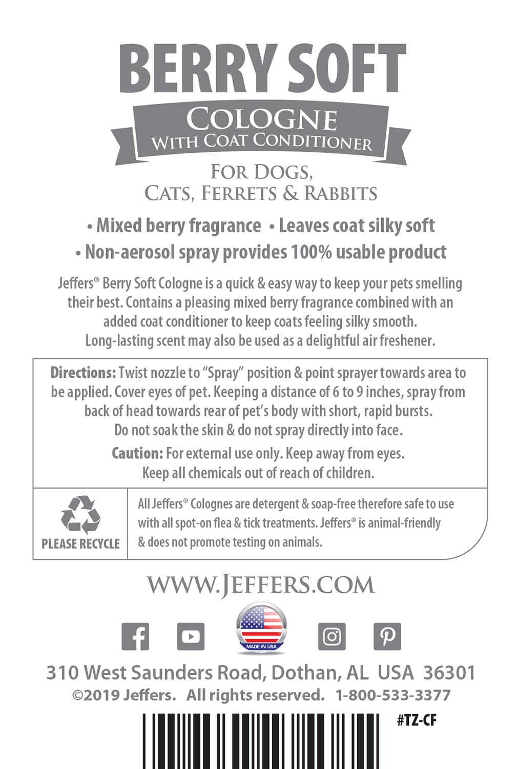 Jeffers Pet Colognes with Coat Conditioner
