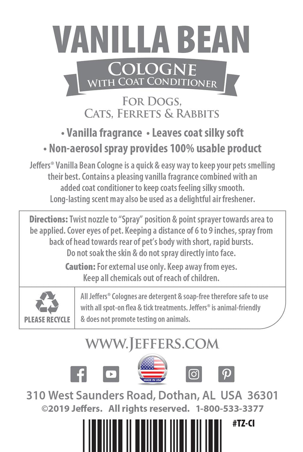 Jeffers Pet Colognes with Coat Conditioner