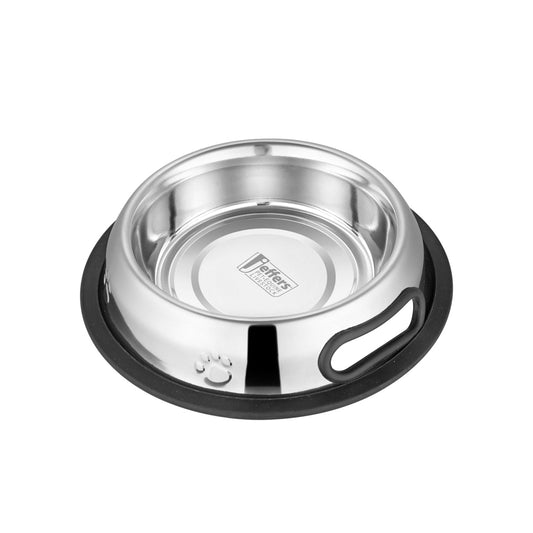 Jeffers Pet Embossed No-Tip Anti-Skid Stainless Steel Pet Bowls for Dogs, Cats, Puppies, Kittens – Rubber Base, Food & Water