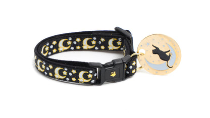 Gold Moons and Stars on Black V2 Cat Collar Pugs2Persians