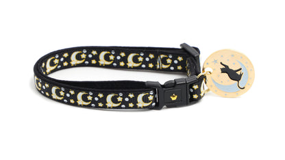 Gold Moons and Stars on Black V2 Cat Collar Pugs2Persians
