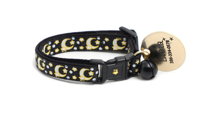 Gold Moons and Stars on Black V2 Cat Collar Pugs2Persians