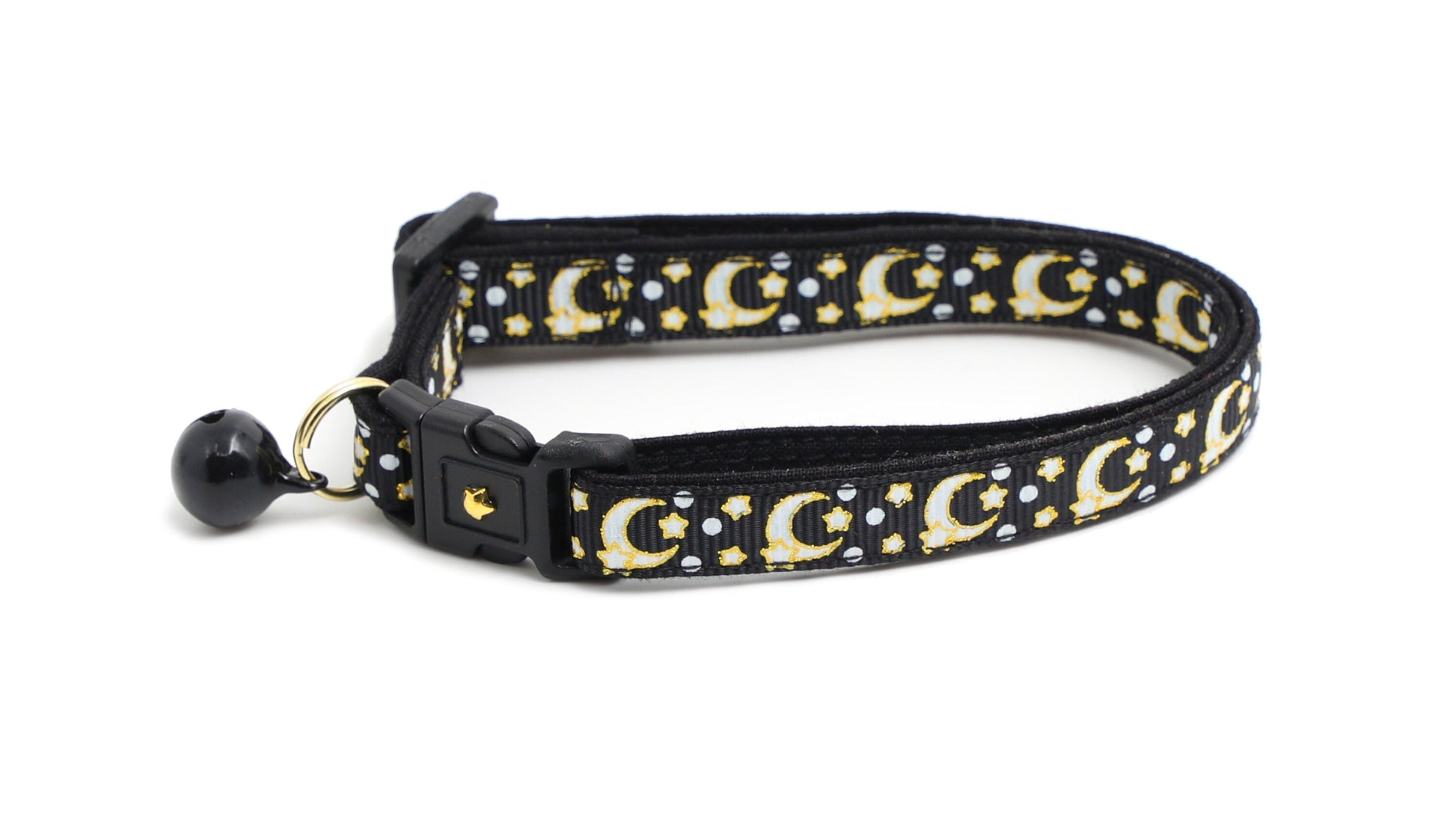 Gold Moons and Stars on Black V2 Cat Collar Pugs2Persians