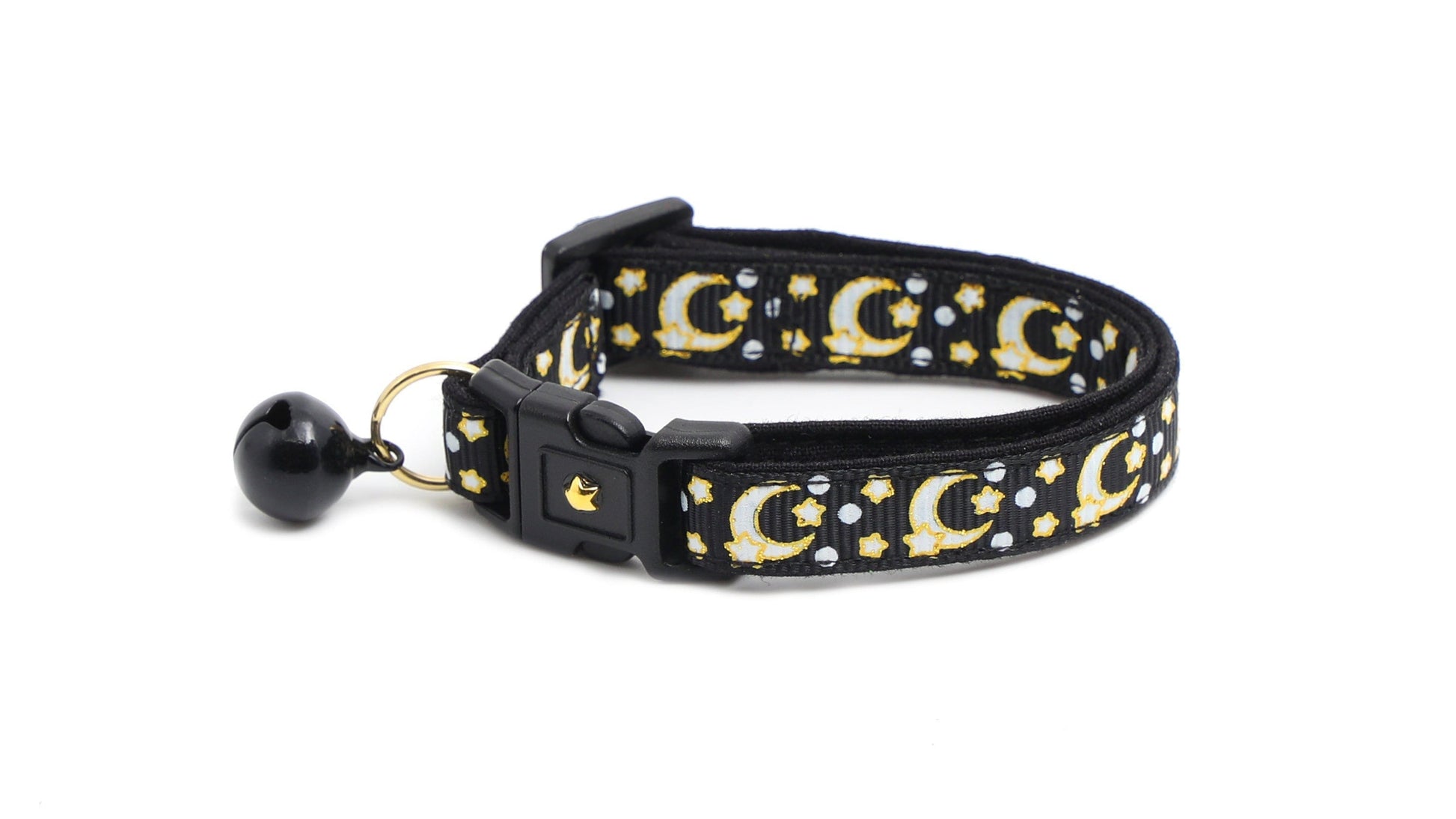 Gold Moons and Stars on Black V2 Cat Collar Pugs2Persians