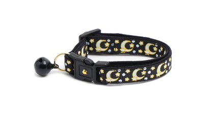 Gold Moons and Stars on Black V2 Cat Collar Pugs2Persians