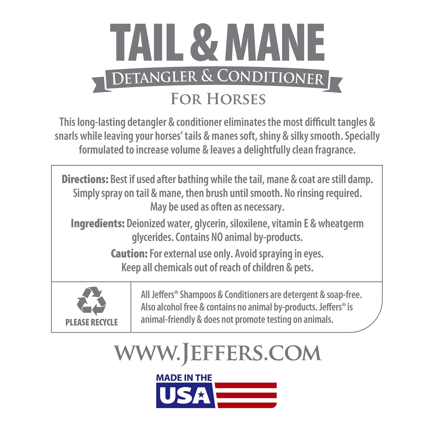 Horse Mane and Tail Detangler Conditioner
