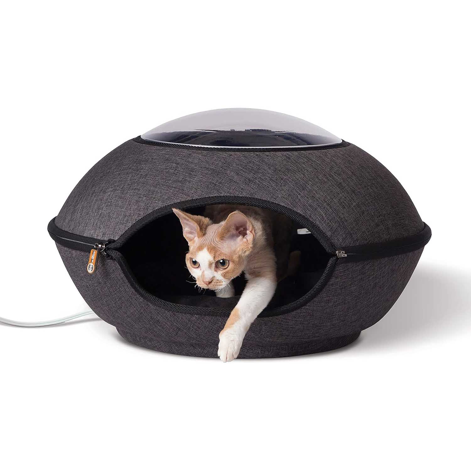 heated cat bed with window