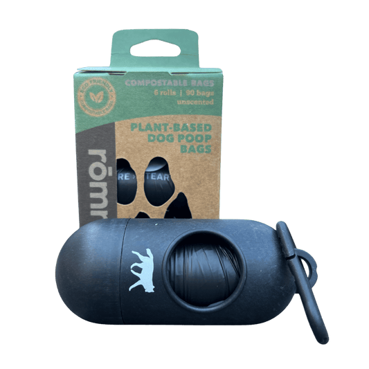 compostable plant-based dog poop bags plus bamboo dispenser